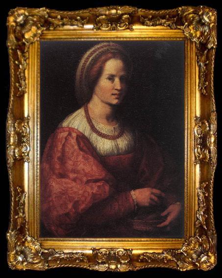 framed  Andrea del Sarto Portrait of a Woman with a Basket of Spindles, ta009-2